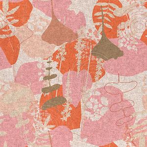 Retro botanische geometrische rosa, orange und beige Blumen und Blätter. von Dina Dankers