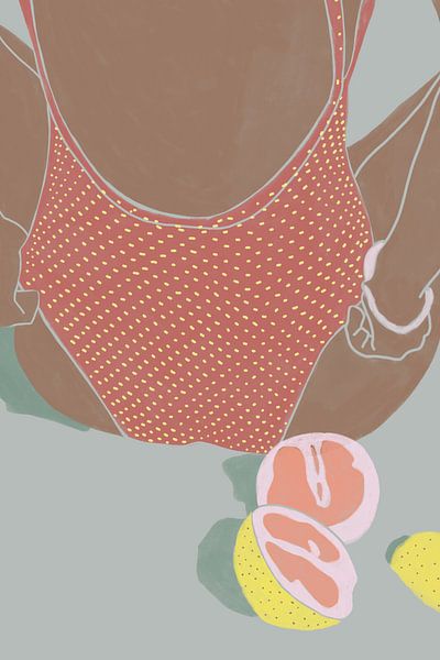 Op het strand - Grapefruit van Kunga by The Artcircle