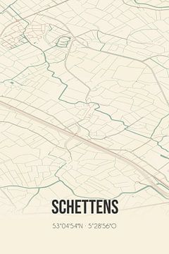 Vintage landkaart van Schettens (Fryslan) van MijnStadsPoster