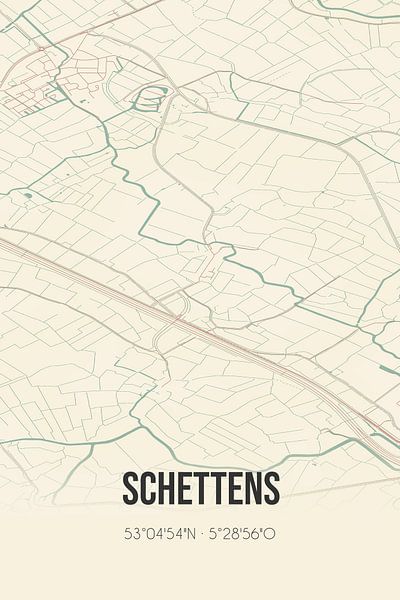 Alte Karte von Schettens (Fryslan) von Ortsdrucke