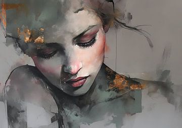 Vrouwenportret | Gaze Through the Silence van Abstract Schilderij