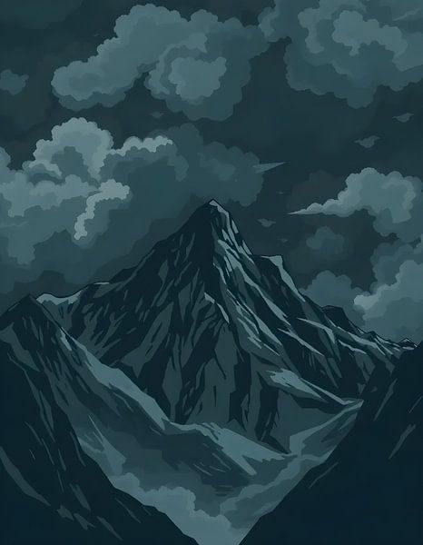 Mystérieuse montagne de minuit : Illustration d'un paysage sombre et morose par Artistic