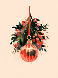 Red Bauble with Winter Greenery by Mosaic Dialogue