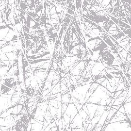 Abstracte botanische wabi-sabi kunst: takken in lichtgrijs van Dina Dankers