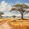 Serengeti landscape (watercolour) by Beeld Creaties Ed Steenhoek | Photography and Artificial Images