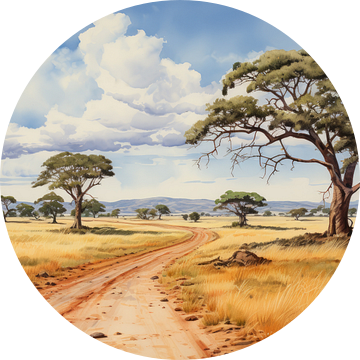 Serengeti landschap (aquarel) van Beeld Creaties Ed Steenhoek | Fotografie en Kunstmatige Beelden