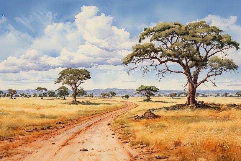Serengeti landscape (watercolour) by Beeld Creaties Ed Steenhoek | Photography and Artificial Images