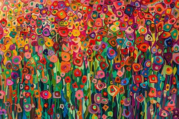 Abstract bloemenveld met felle kleuren van De Muurdecoratie