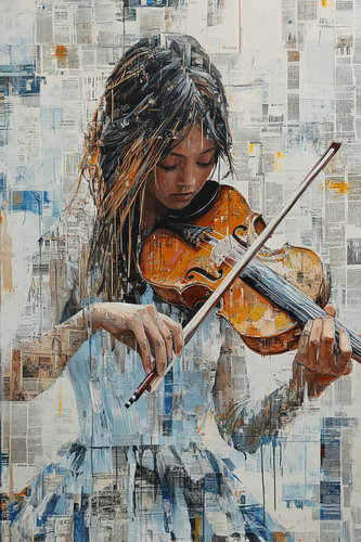 Violinist – Elegant Street Art in Blue and Gold