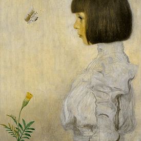 Portret Helene Klimt, Gustav Klimt-vlinder en bloem van Digital Art Studio