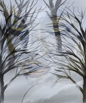 Dubbel ,door de bomen .vrouw