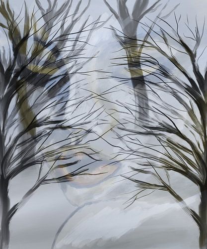 Dubbel ,door de bomen .vrouw