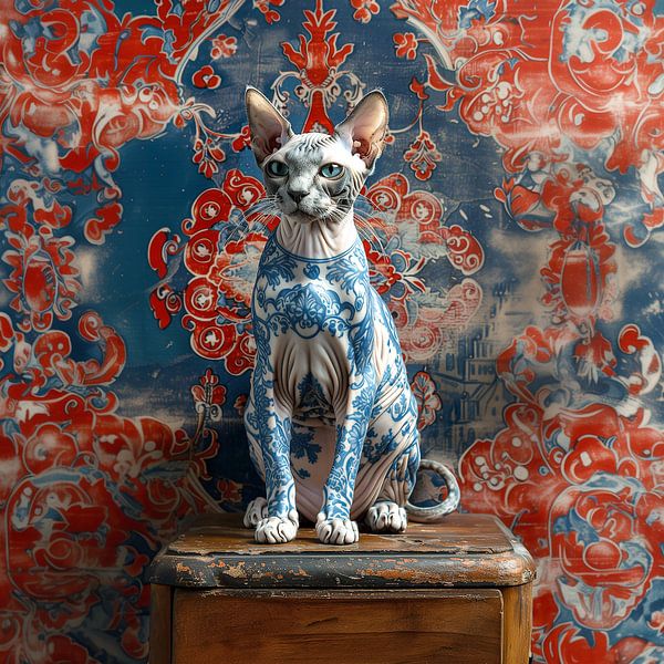 Die Katze mit dem Delfter Blau Tattoo von Studio Ypie