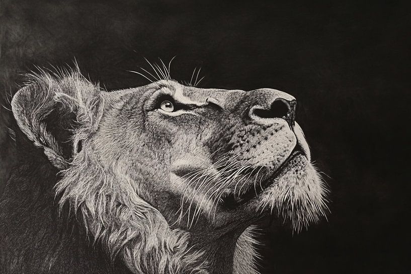 Portrait en noir et blanc d'un lion par Imperial Art House