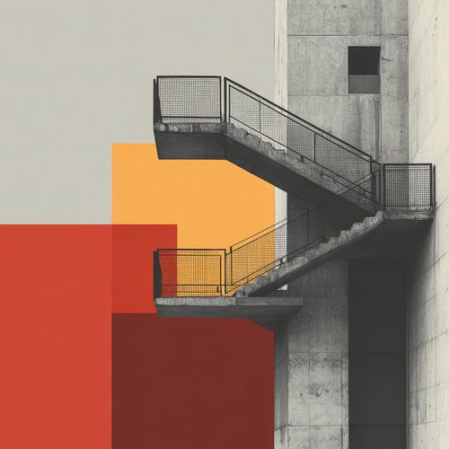 Brutalist Staircase with Colour Contrast – Geometric Design by Natasja Haandrikman