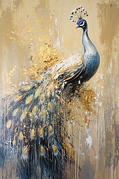 Pauw schilderij met gouden accenten van Imperial Art House