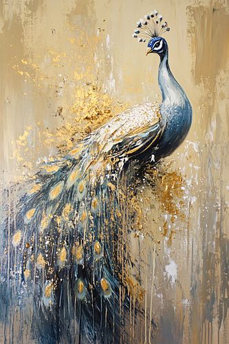 Peinture de paon avec accents dorés
