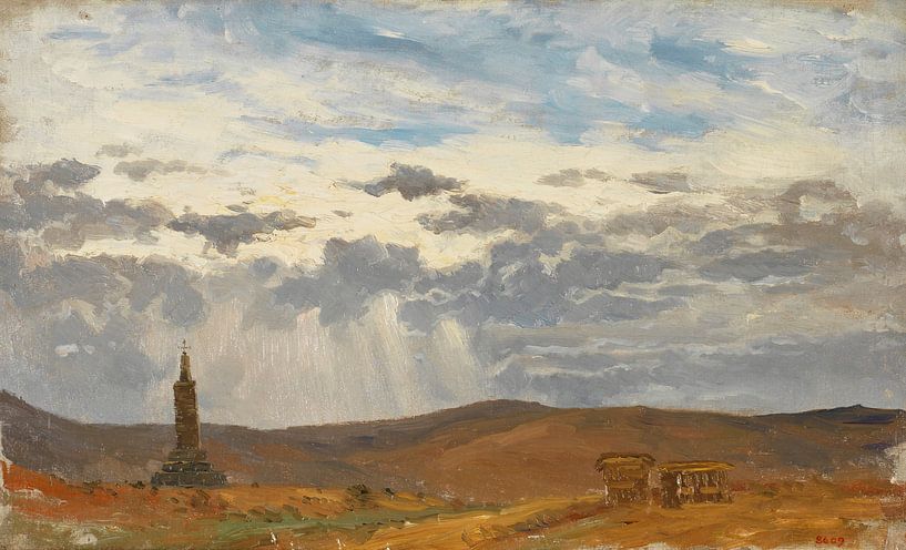 Carlos de Haes-The Cross, Stone Monastery, Antique Landscape by finemasterpiece