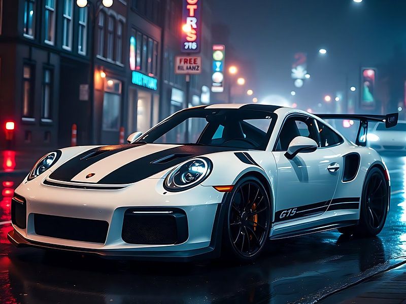Porsche 911 GT3 RS Weiß und Schwarz gestreift Stadtbild 3 von MIROKKU