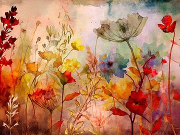 Champ de fleurs botanique avec une  ambiance estivale idyllique sur Studio Pieternel