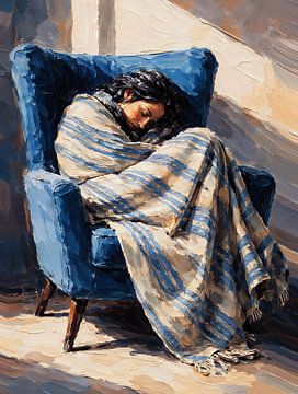 Schlafende Frau im Sessel Gemütliche Decke Impasto-Porträt von Ramy Salah Hefny