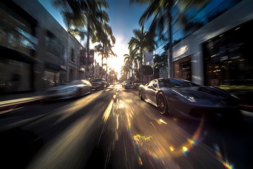 Sunset on the luxury road - Dynamic car photo artwork by Niphion Art