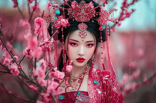 schilderachtig Japan met vrouw