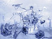 Still Life with Flowers. Delft Blue with Sparrows. by Alie Ekkelenkamp thumbnail