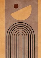Abstracte Symfonie: Getekende Lijnen en Halve Cirkels in Beige en Bruin - Japandi Stijl