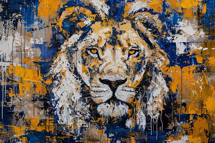 Abstract painting of a colourful lion by Art & Soul Creations