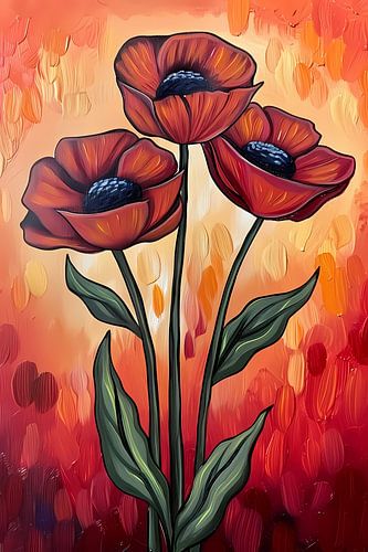 Abstracte schilderij van kleurrijke bloemen