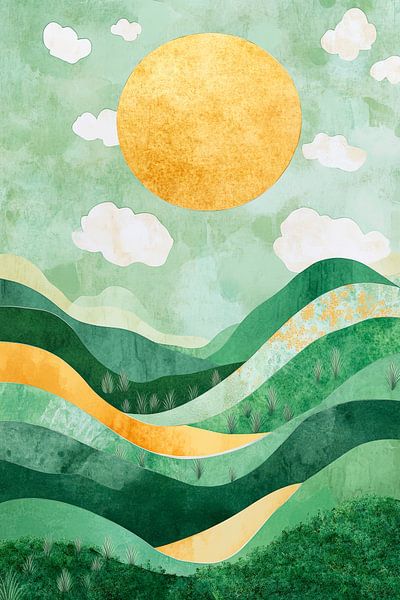 Paysage abstrait avec ciel doré par Poster Art Shop
