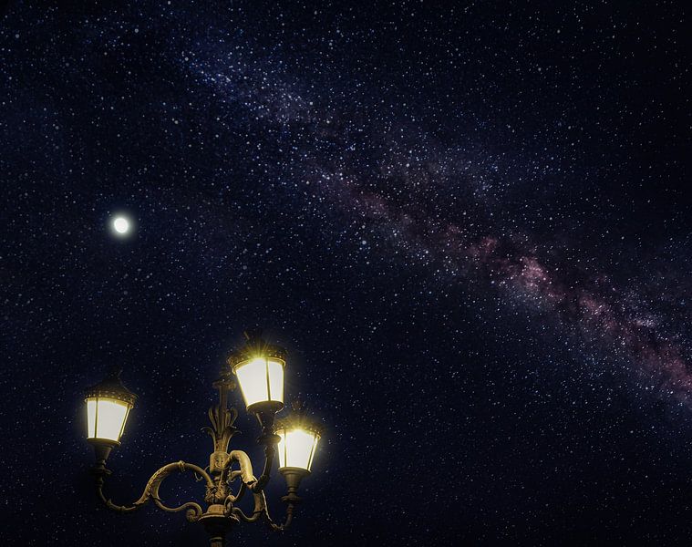 Romantic streetlights and the Milky Way by Peter Heeling