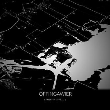 Zwart-witte landkaart van Offingawier, Fryslan. van Rezona