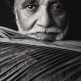 Oude man met rimpels en baard van Mustafa Kurnaz