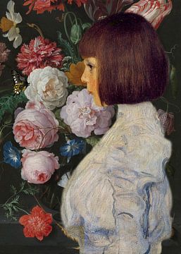 Portret Helene Klimt, Gustav Klimt-vlinder en bloemen van Digital Art Studio