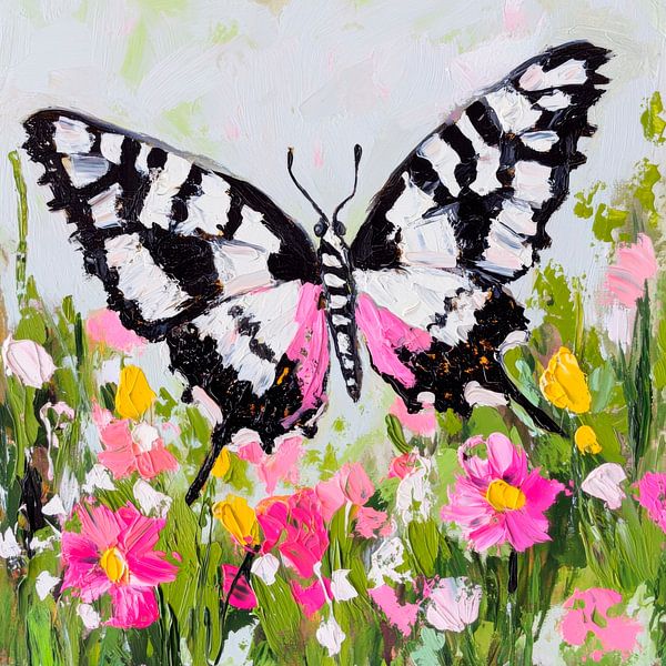 Schmetterling im Blumenfeld von Poster Art Shop
