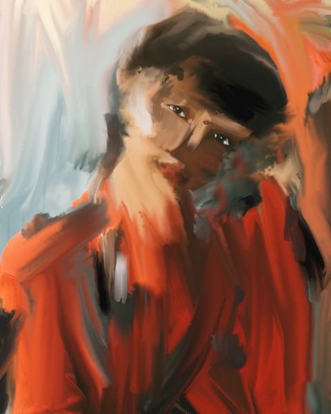 portrait Asian woman in red by Carla Van Iersel
