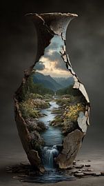 Berge und Fluss in einer Steinvase von TheXclusive Art