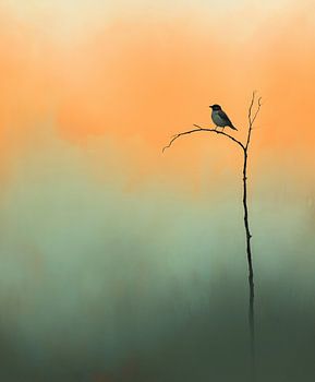 Bird among colourful fog