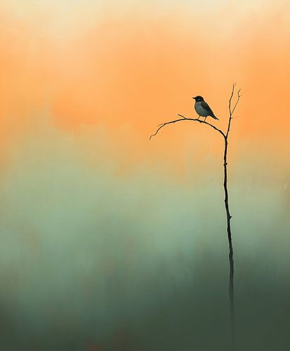 Oiseau dans un brouillard coloré