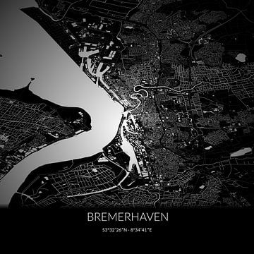 Black and white map of Bremerhaven, Bremen, Germany. by Rezona