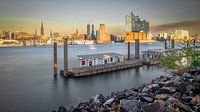 Hamburg skyline in golden light