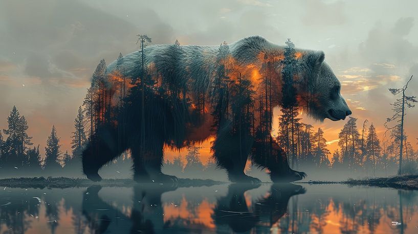 multiple exposure tussen dier en natuur van Gelissen Artworks