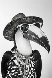 Toucan with hat and sunglasses in black and white by Poster Art Shop