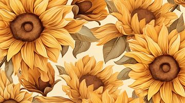 Zonnebloemen in warme tinten aquarel, patroon voor kunstontwerp van Animaflora PicsStock