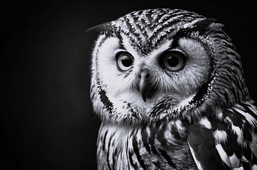 Photo en noir et blanc d'un hibou réaliste par Art & Soul Creations