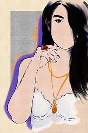 Fashionista III - Portrait of a sexy woman in lingerie, line drawing and mixed media by MadameRuiz