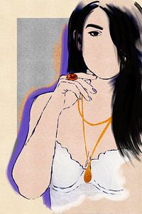 Fashionista III - Porträt einer sexy Frau in Dessous, Strichzeichnung und Mischtechnik