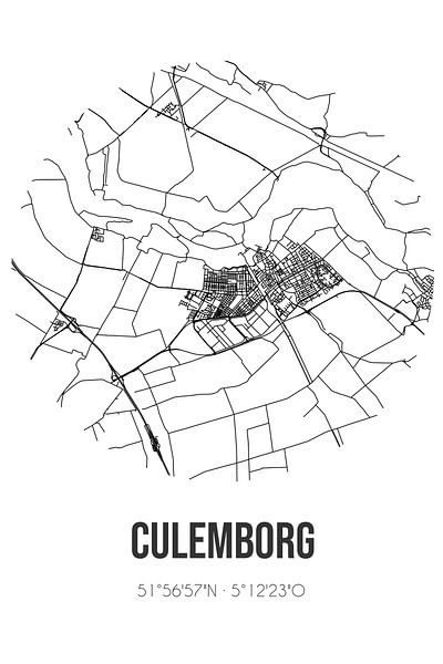 Culemborg (Gelderland) | Map | Black and white by Prints of Place